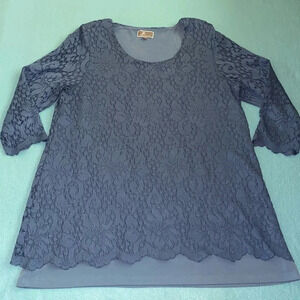 JM COLLECTION floral lace lined tunic stretchy periwinkle blouse top NEW size L